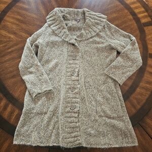 J. Jill Heathered Tan Cardigan with Ruffled Collar Women's Size L